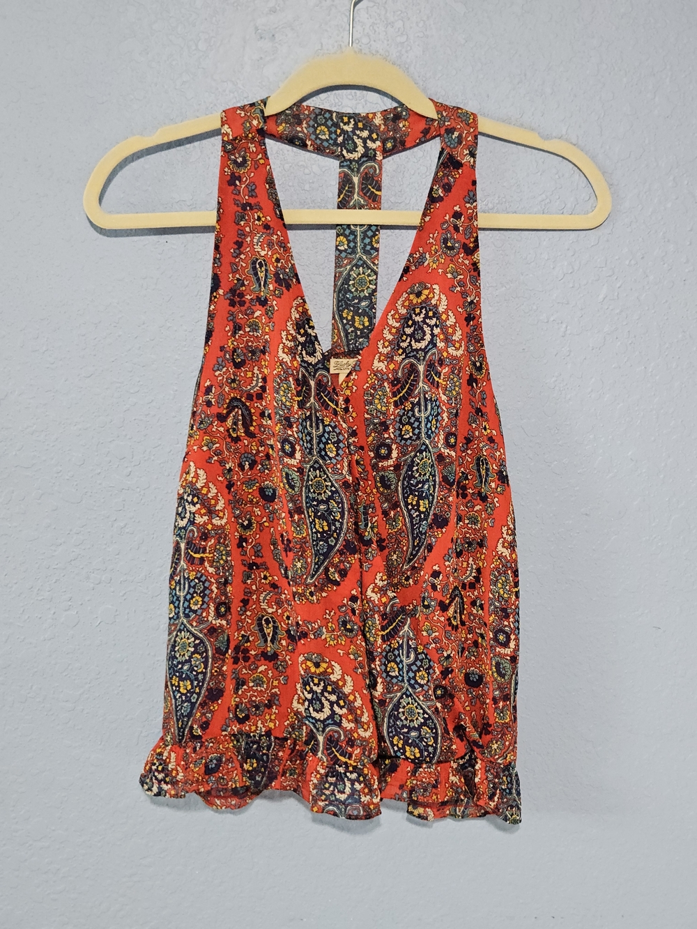 Lucky Brand Red Paisley Racerback Blouse With Deep V